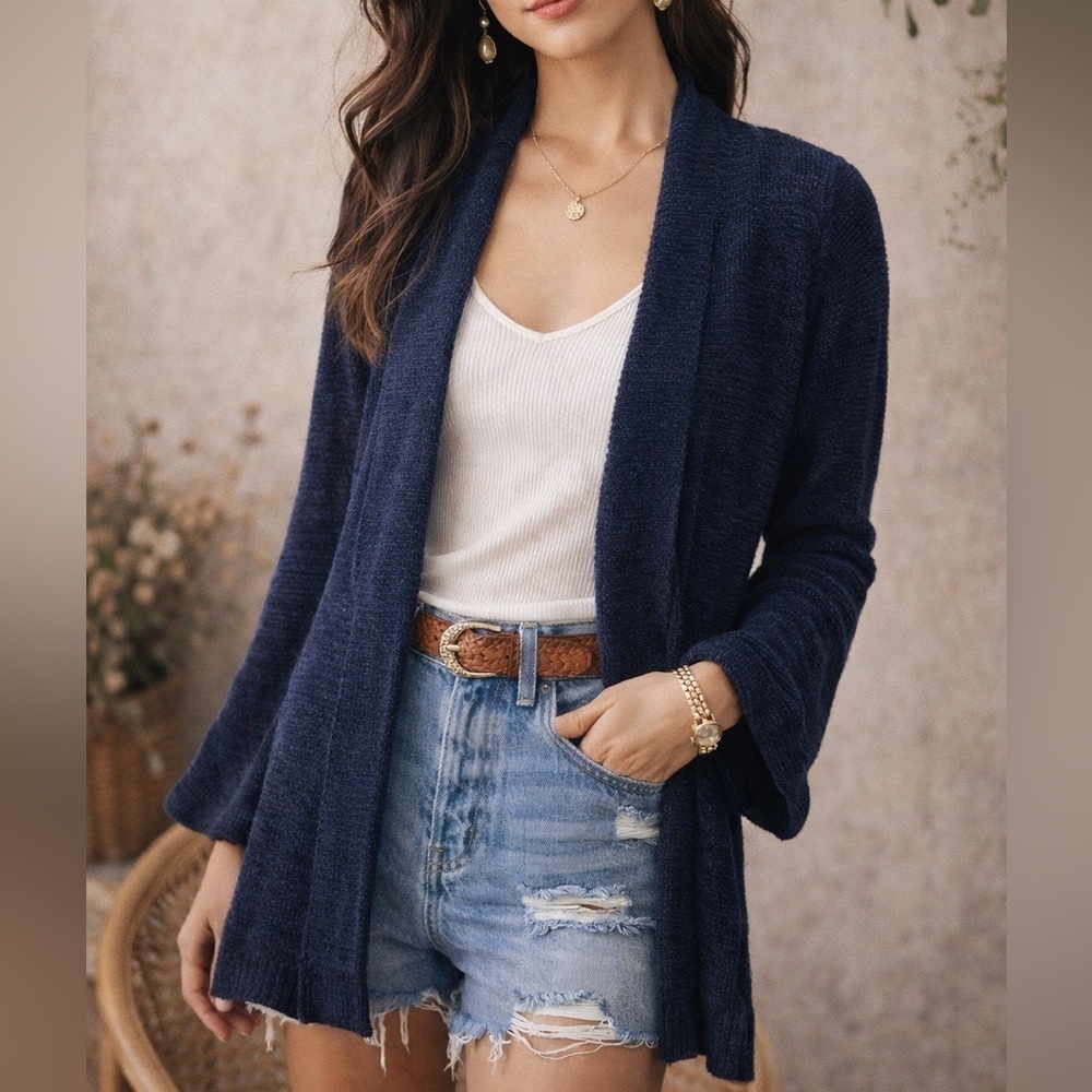 Navy Open-Front Women's Sweater Cardigan